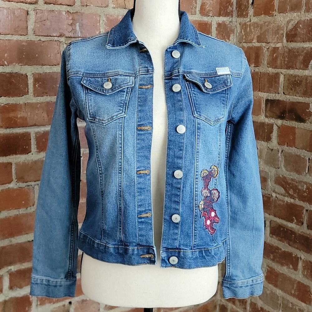 7 For All Mankind girls denim jacket with‎ floral patch XL